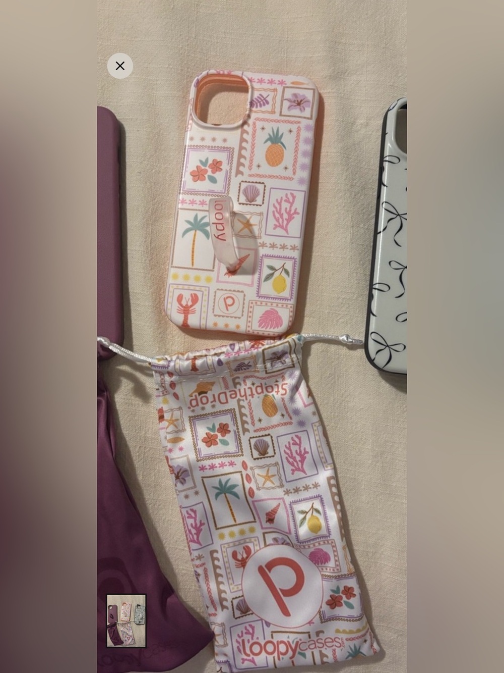 Loopy Case Pink Peach Tropical Stamp Graphic Phone Case with Loopy Strap